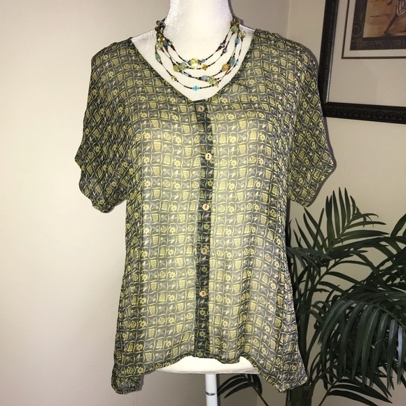 Blue Bird Sheer Cap Sleeve Top M - Picture 5 of 6